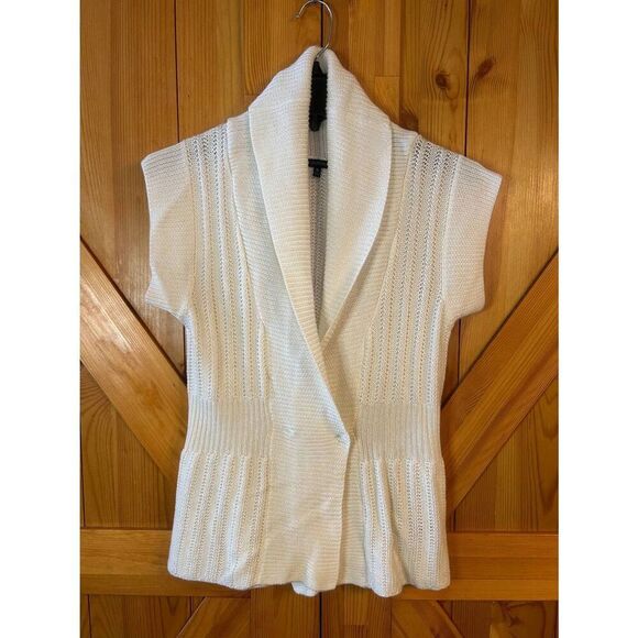 VINTAGE Maurices White Short Sleeve Button Knit Cardigan Size Medium (5242) - Picture 1 of 6